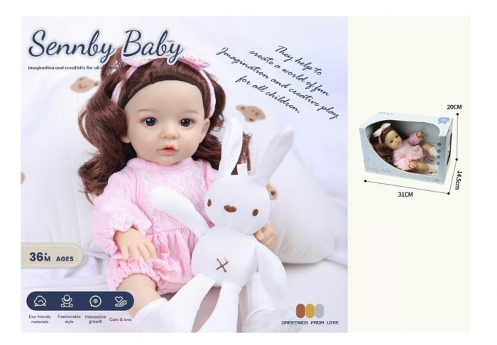 Păpușă Bebeluș Realistă 12'' – Brunetă cu Bentiță – Fashion și Rezistentă la Apă [1]