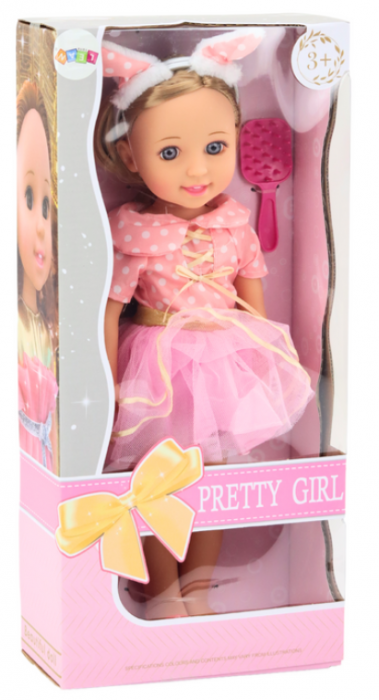 Păpușă cu Rochie Roz, Păr Lung, Bentita și Perie – 38 cm [4]