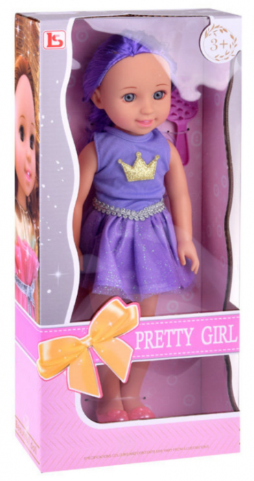 Păpușă în rochie cu coroană, păr lung, mov, cu perie, 38 cm [4]