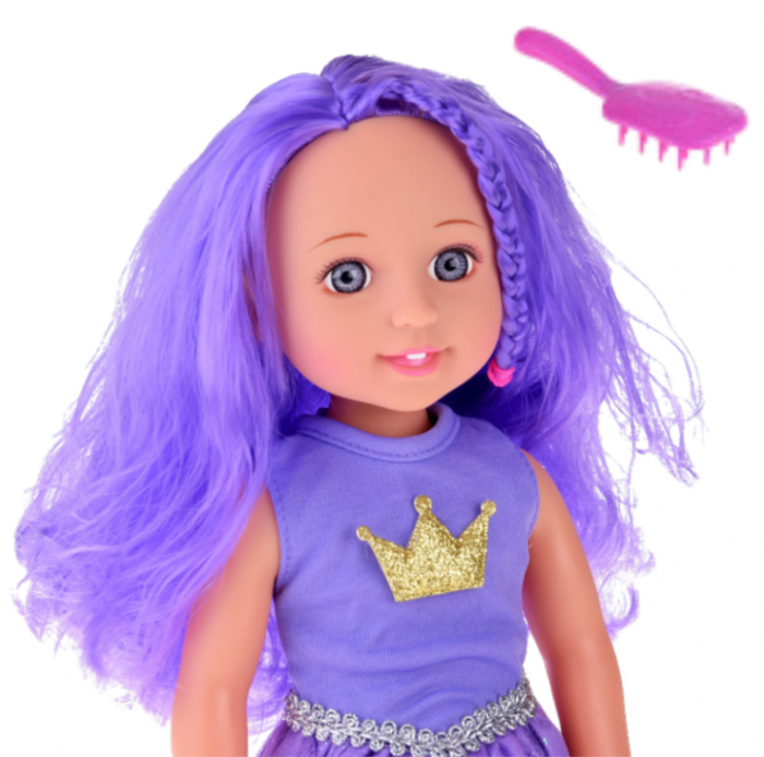 Păpușă în rochie cu coroană, păr lung, mov, cu perie, 38 cm [2]
