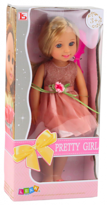 Păpușă în rochie cu fundă, păr lung, roz, cu pieptene, 38 cm [4]