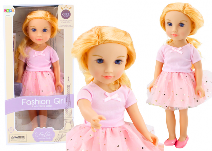 Păpușă în rochie cu tulle, roz, păr blond [1]