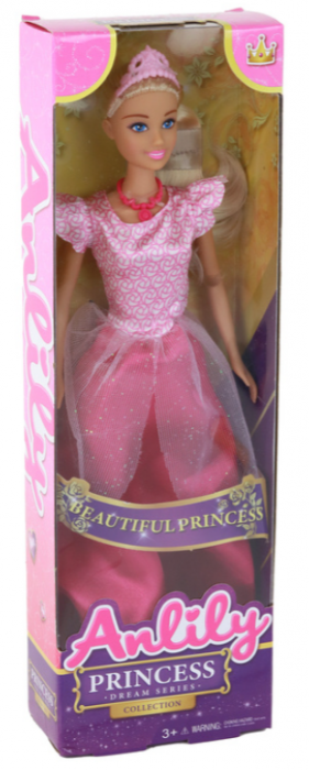 Păpușa pentru copii Anlily Prințesă cu păr lung blond, tiară și rochie roz [4]