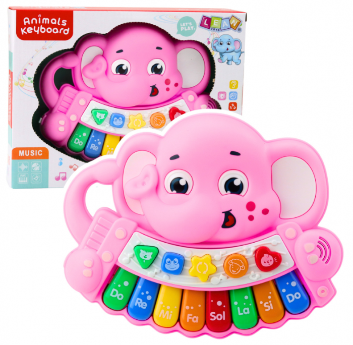 Pian Interactiv Elefant Roz – Melodii, Scara și Sunete de Animale [1]