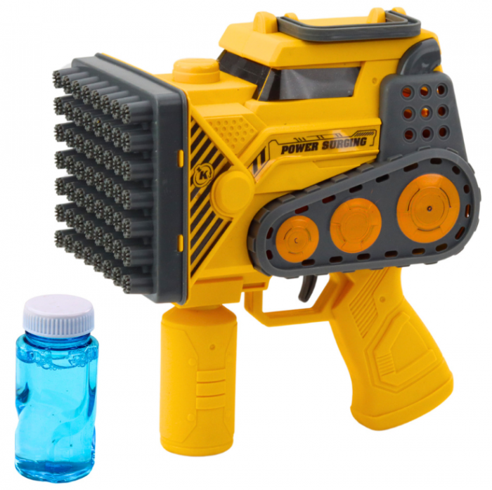 Pistol de baloane cu săpun, 56 de găuri, design tip construcție, cu lichid galben [2]