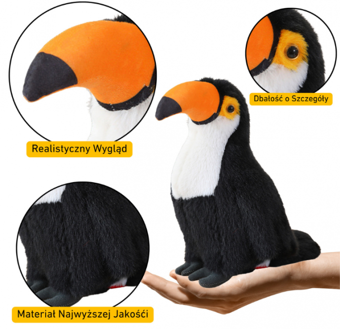Plus Mascotă Toucan Drăgălaș Alb și Negru – 30 cm [3]