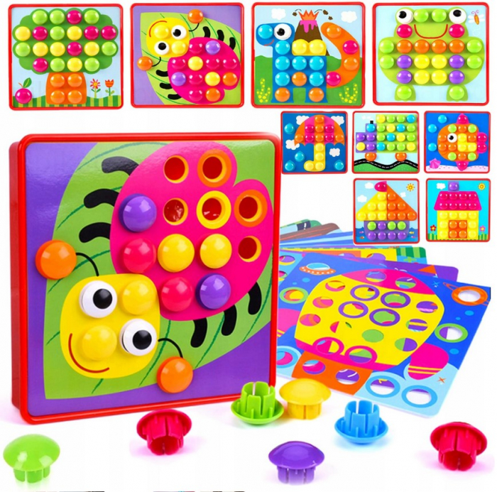 Puzzle cu butoane colorate – Mozaic Giraffe (Ciupercuțe) – 12 planșe [2]