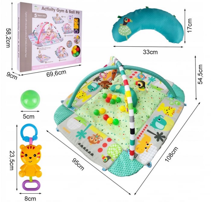 Saltea Educațională Interactivă 5 în 1 pentru Bebeluși – Mare – Jungla [2]