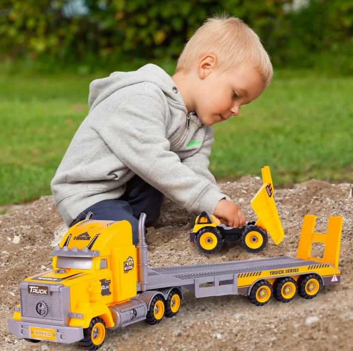 Set Camion Platformă cu Vehicule de Construcții – Vehicule Demontabile [4]