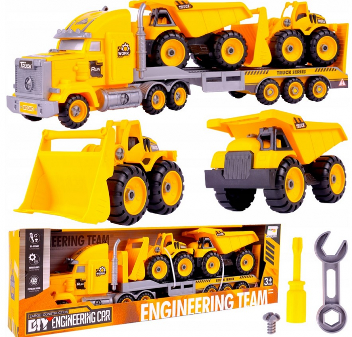 Set Camion Platformă cu Vehicule de Construcții – Vehicule Demontabile [10]