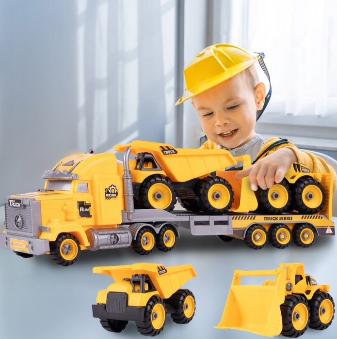 Set Camion Platformă cu Vehicule de Construcții – Vehicule Demontabile [3]