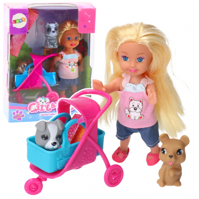 Set Căruț Mini Păpușă cu Câini Gri Maro [1]