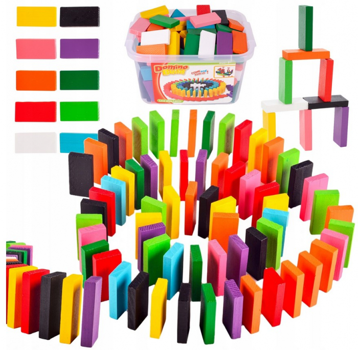 Set de joc educațional – KLOCKI DOMINO colorate din lemn, 200 piese [1]