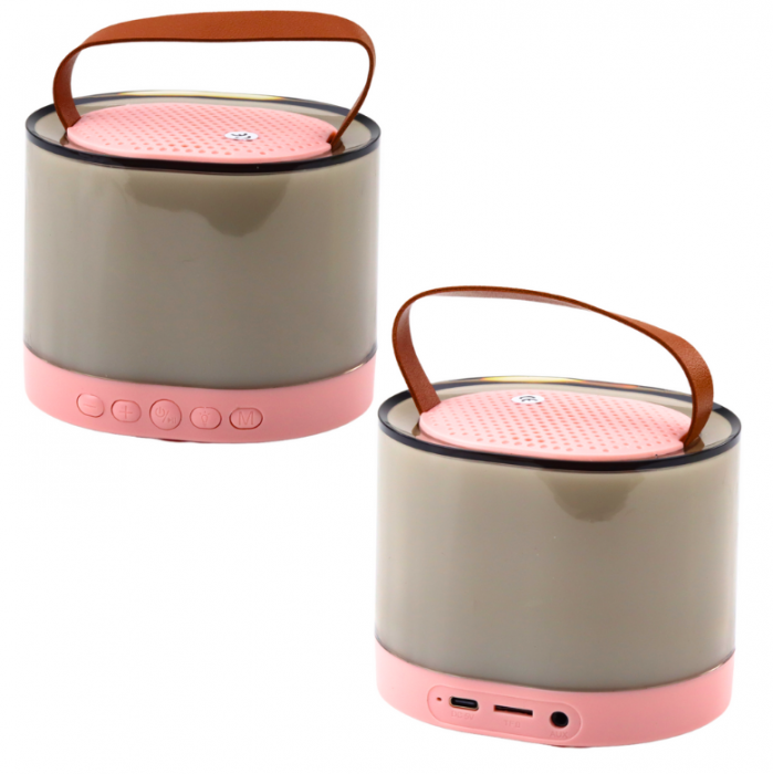 Set Karaoke cu Boxă și Microfon Wireless K52 RGB Bluetooth Roz [2]