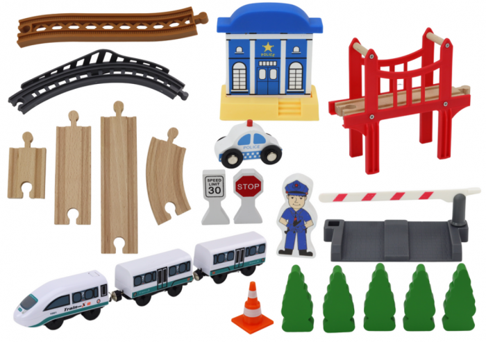 Set Piste Tren din Lemn cu Accesorii – Poliție, Pod, 3,2 m [3]