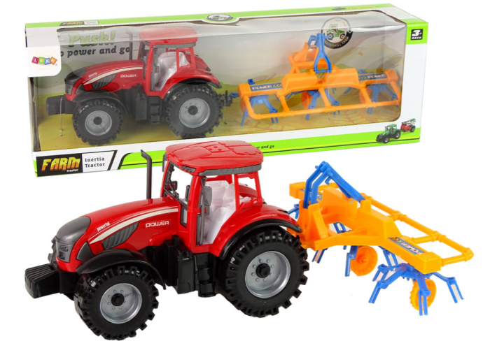 Tractor Roșu cu Grapă – Mecanism de Deplasare prin Fricțiune [1]