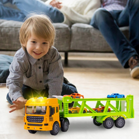 TIR cu Platformă – Transportor de Mașinuțe – Set cu 6 Vehicule [4]