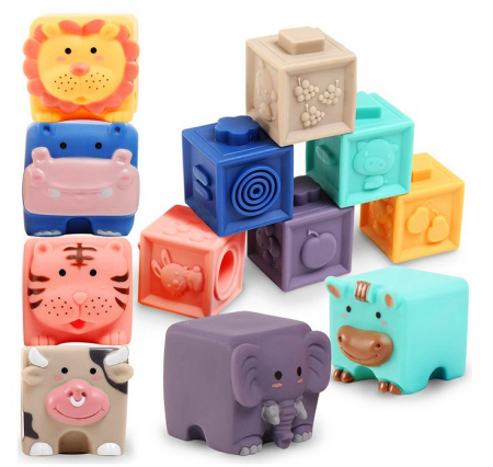 Articole bebelusi si copii mici - Set cuburi moi – 12 piese ANIMALE