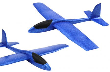 Avioane, Elicoptere, Tancuri - Avion Mare din Spumă (Styrofoam) – Planor Ușor cu Lumini, Albastru, 68 CM