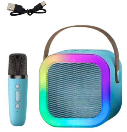 Boxă Karaoke cu Microfon Wireless K12 RGB Bluetooth Albastru [2]