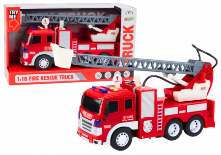 Masini si motociclete - Camion de Pompieri cu Braț Telescopic 1:16 – Lumini, Sunete, Apă, Funcție de Înaintare – Roșu