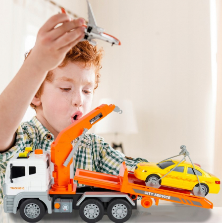 Camion Platformă cu Macara și Mașină – Sunet și Lumină [2]