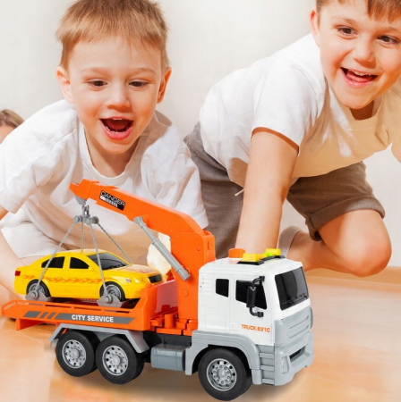 Camion Platformă cu Macara și Mașină – Sunet și Lumină [3]