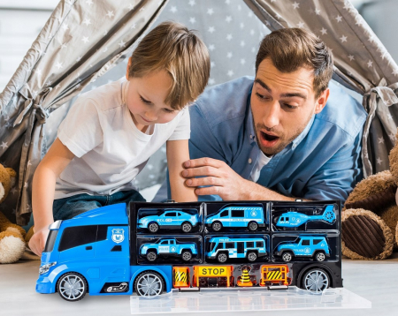 Camion Platformă de Poliție cu Mașinuțe și Elicopter – Set 10 piese [7]