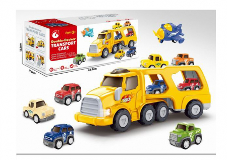 Masini si motociclete - Camion Platformă TIR cu Vehicule și Avion – Lumină și Sunet