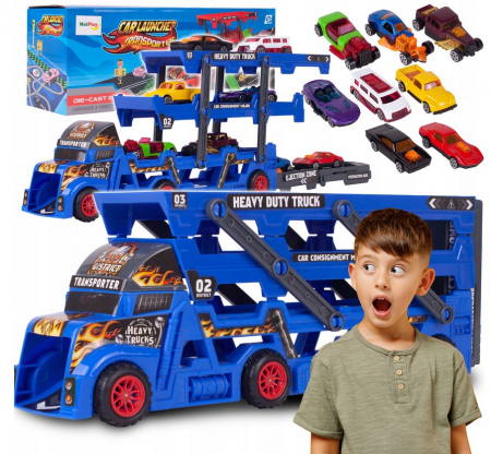 Camion Transportor cu Platformă și 8 Mașinuțe Metalice [1]