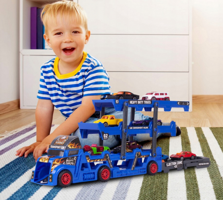 Camion Transportor cu Platformă și 8 Mașinuțe Metalice [4]