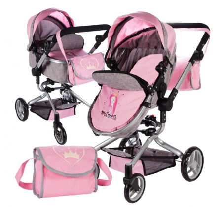 Papusi si accesorii fetite - Cărucior 2-în-1 pentru Păpuși – Model Princess
