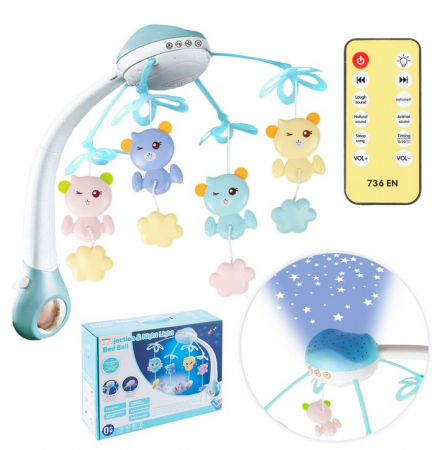 Articole bebelusi si copii mici - Carusel muzical pentru pătuț – 500 melodii, telecomandă și proiector