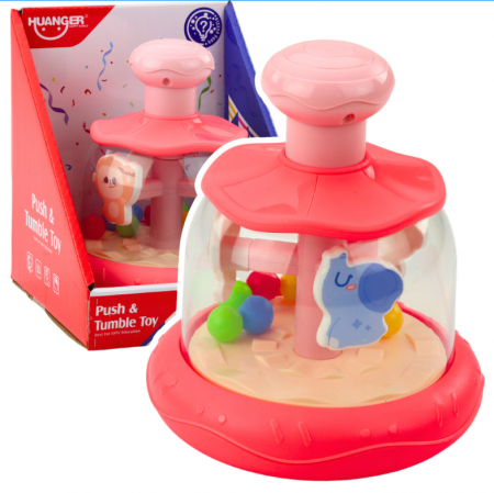 Articole bebelusi si copii mici - Carusel rotativ cu bile și animale – hipopotam, leu, maimuță, roz