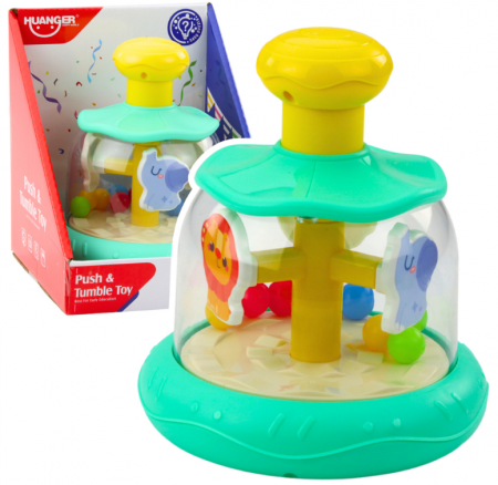 Articole bebelusi si copii mici - Carusel rotativ cu bile și animale – hipopotam, leu, maimuță, verde