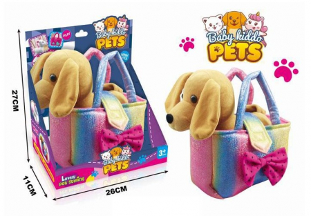 Jucarii de plus - Cățeluș de pluș într-o geantă elegantă