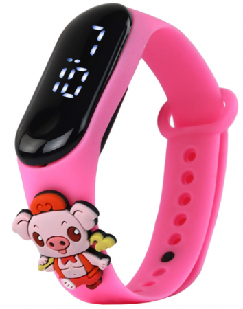 Jucarii educationale - Ceas cu Ecran Tactil și Curea Reglabilă Roz, cu Motiva Porcușor