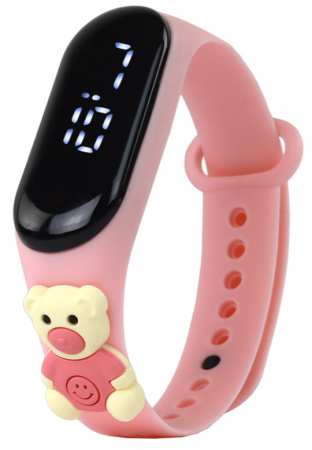 Jucarii educationale - Ceas Roz cu Ecran Tactil și Curea Reglabilă cu Ursuleț de Pluș