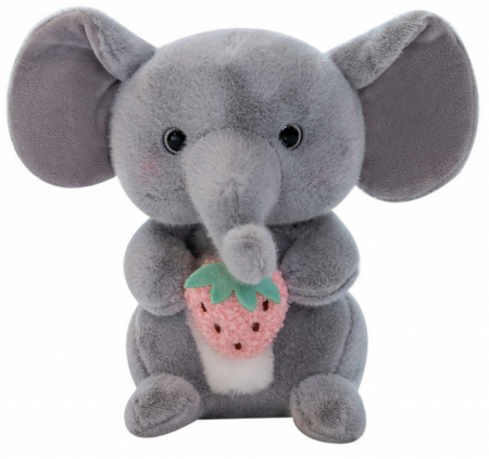 Jucarii de plus - Elefant de pluș cu căpșună, gri, 23 cm