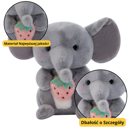 Elefant de pluș cu căpșună, gri, 23 cm [1]