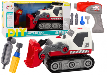 Masini si motociclete - Excavator de Desene Animate pentru Asamblare și Întoarcere, Alb (DIY)