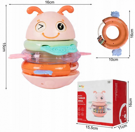 Jenga Albinuța – Roz/Albastru cu Muzică – Joc de Echilibru și Distracție [1]