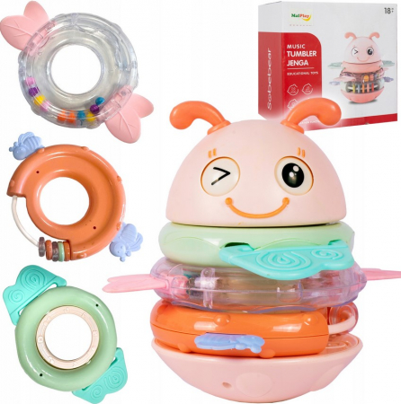 Articole bebelusi si copii mici - Jenga Albinuța – Roz/Albastru cu Muzică – Joc de Echilibru și Distracție