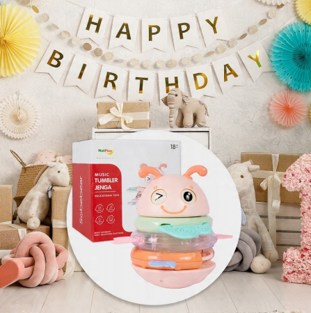 Jenga Albinuța – Roz/Albastru cu Muzică – Joc de Echilibru și Distracție [8]