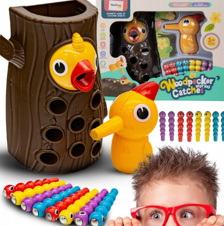Jucarii educationale - Joc arcade magnetic – „Ciocănitoarea și viermişorii”