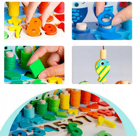 Joc educativ „Pescuit magnetic” din lemn – învățare cifre și forme [8]