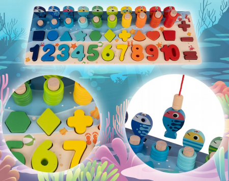 Joc educativ „Pescuit magnetic” din lemn – învățare cifre și forme [3]