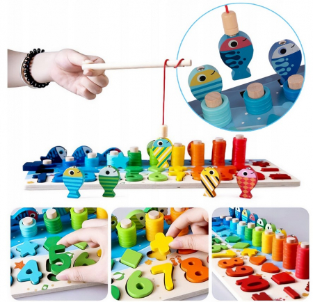 Joc educativ „Pescuit magnetic” din lemn – învățare cifre și forme [4]