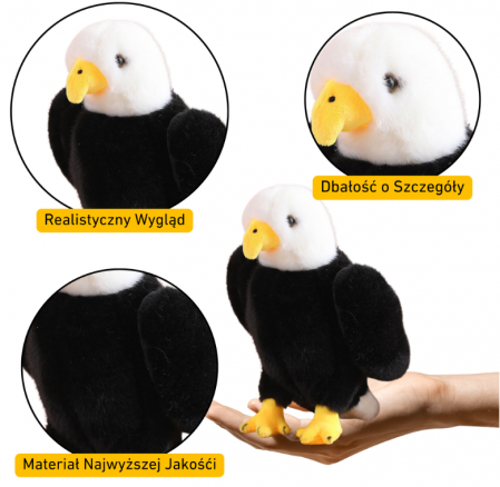 Jucărie de pluș vultur, mascotă, jucărie de pluș moale, negru și alb, 25 cm [1]