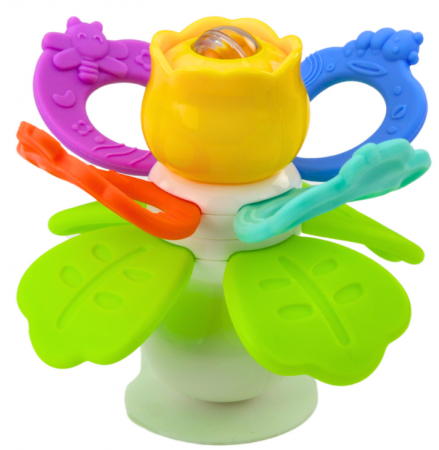 Jucărie senzorială floare rotativă cu inele de dentiție și ventuză [1]